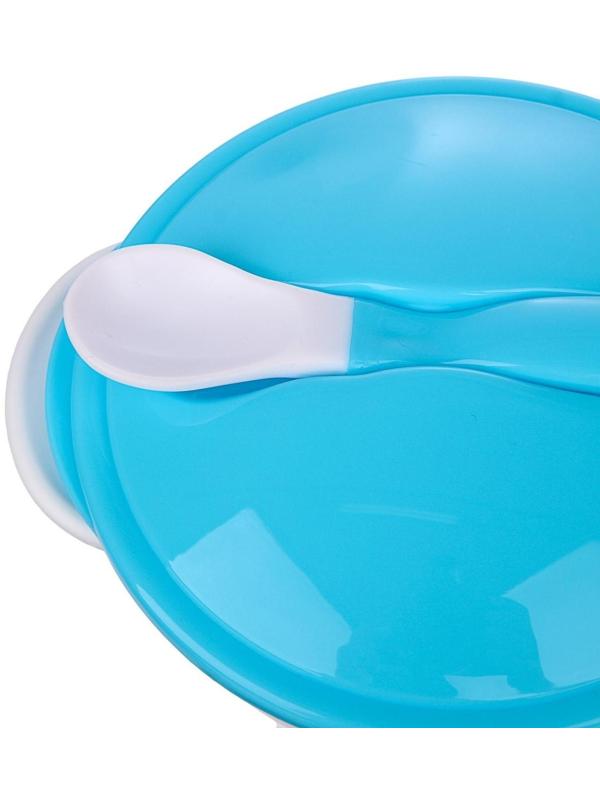Набор детской посуды, 3 предмета: тарелка на присоске, крышка, ложка, цвет голубой