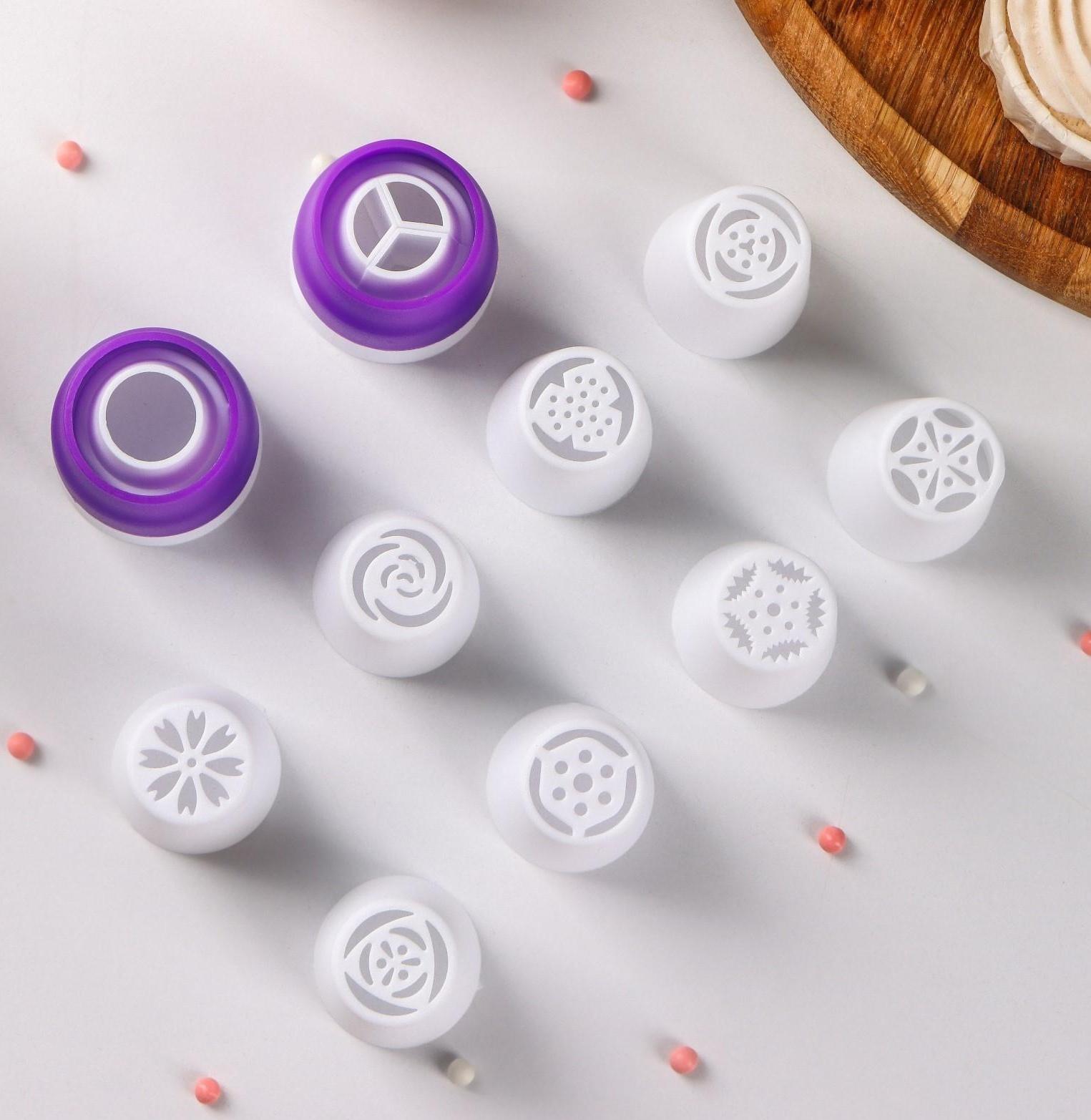 Набор насадок кондитерских, d=3,5 см, 8 шт, 2 адаптера, цвет МИКС