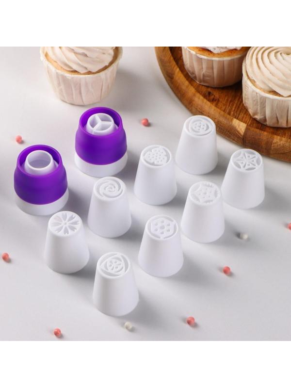 Набор насадок кондитерских, d=3,5 см, 8 шт, 2 адаптера, цвет МИКС