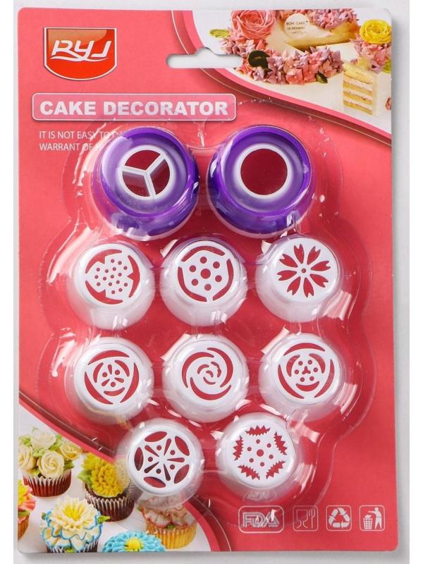 Набор насадок кондитерских, d=3,5 см, 8 шт, 2 адаптера, цвет МИКС