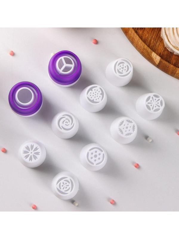 Набор насадок кондитерских, d=3,5 см, 8 шт, 2 адаптера, цвет МИКС