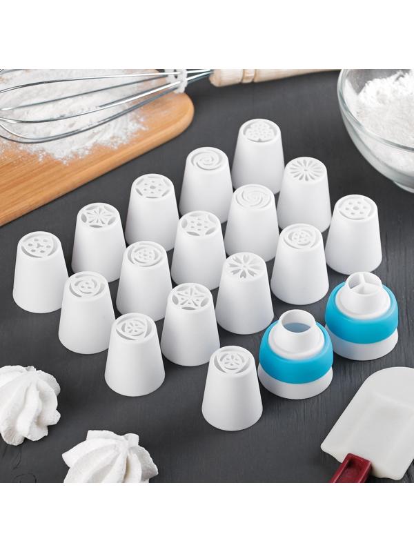 Набор насадок кондитерских, d=3,5 см, 16 шт, 2 адаптера, цвет МИКС