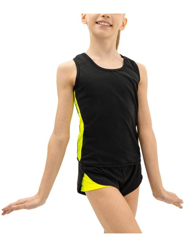 Майка-борцовка с лампасами, размер 36, цвет чёрный/лайм