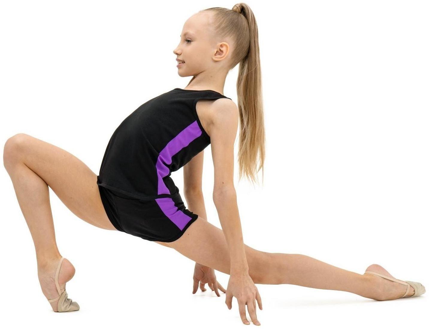 Майка-борцовка с лампасами, размер 34, цвет чёрный/фиолетовый