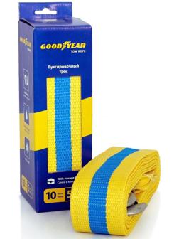 Трос буксировочный Goodyear, 10 т, 5 м х 6 см, 2 крюка, сумка- мешок