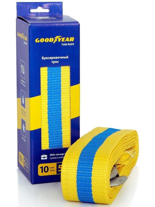 Трос буксировочный Goodyear, 10 т, 5 м х 6 см, 2 крюка, сумка- мешок