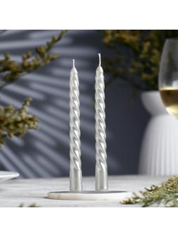 Набор свечей витых, 1,5х 15 см, 2 штуки, серебряный металлик