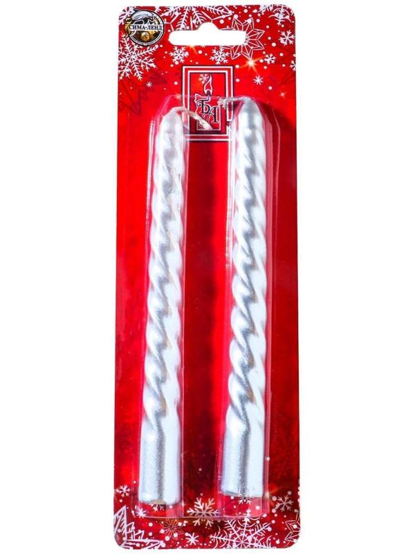 Набор свечей витых, 1,5х 15 см, 2 штуки, серебряный металлик