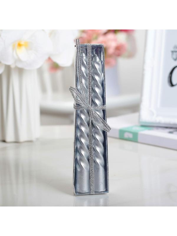 Набор свечей витых, 1,5х 15 см, 2 штуки, серебряный металлик