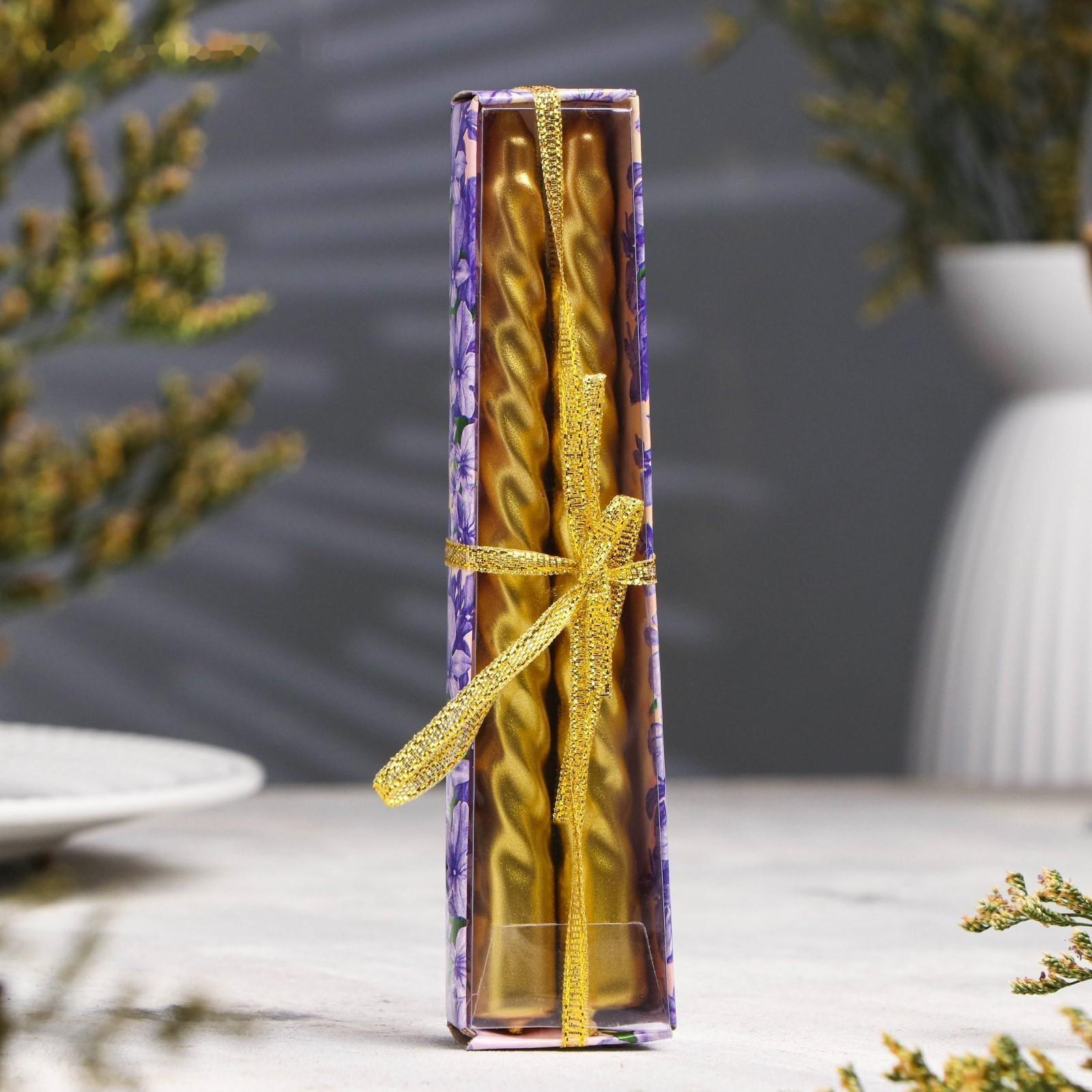 Набор свечей витых, 1.5х15 см, 2 штуки, золотой металлик