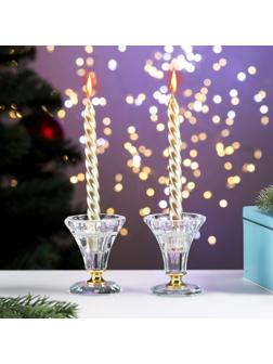 Набор свечей витых, 1.5х15 см, 2 штуки, золотой металлик