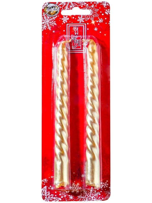 Набор свечей витых, 1.5х15 см, 2 штуки, золотой металлик