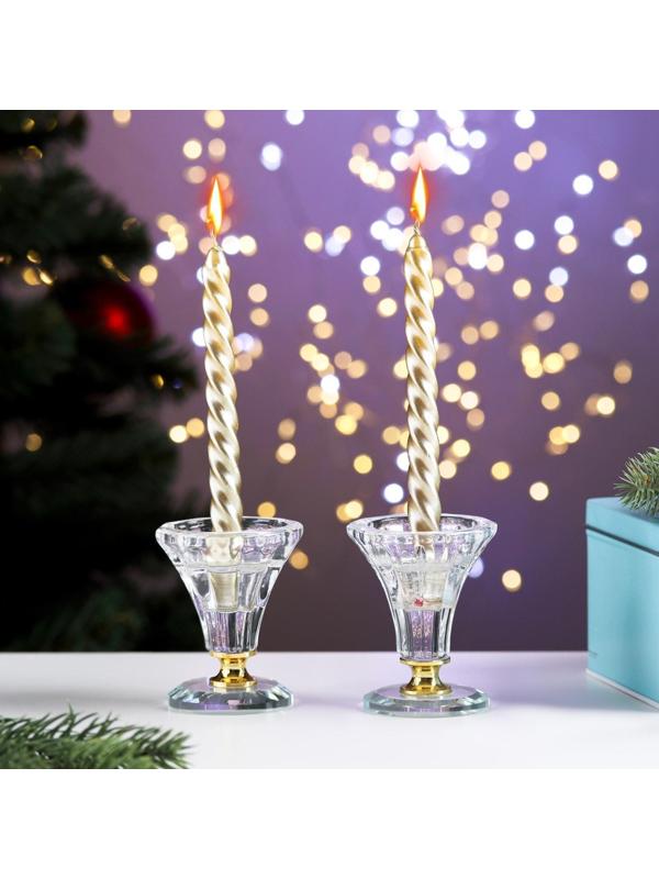 Набор свечей витых, 1.5х15 см, 2 штуки, золотой металлик