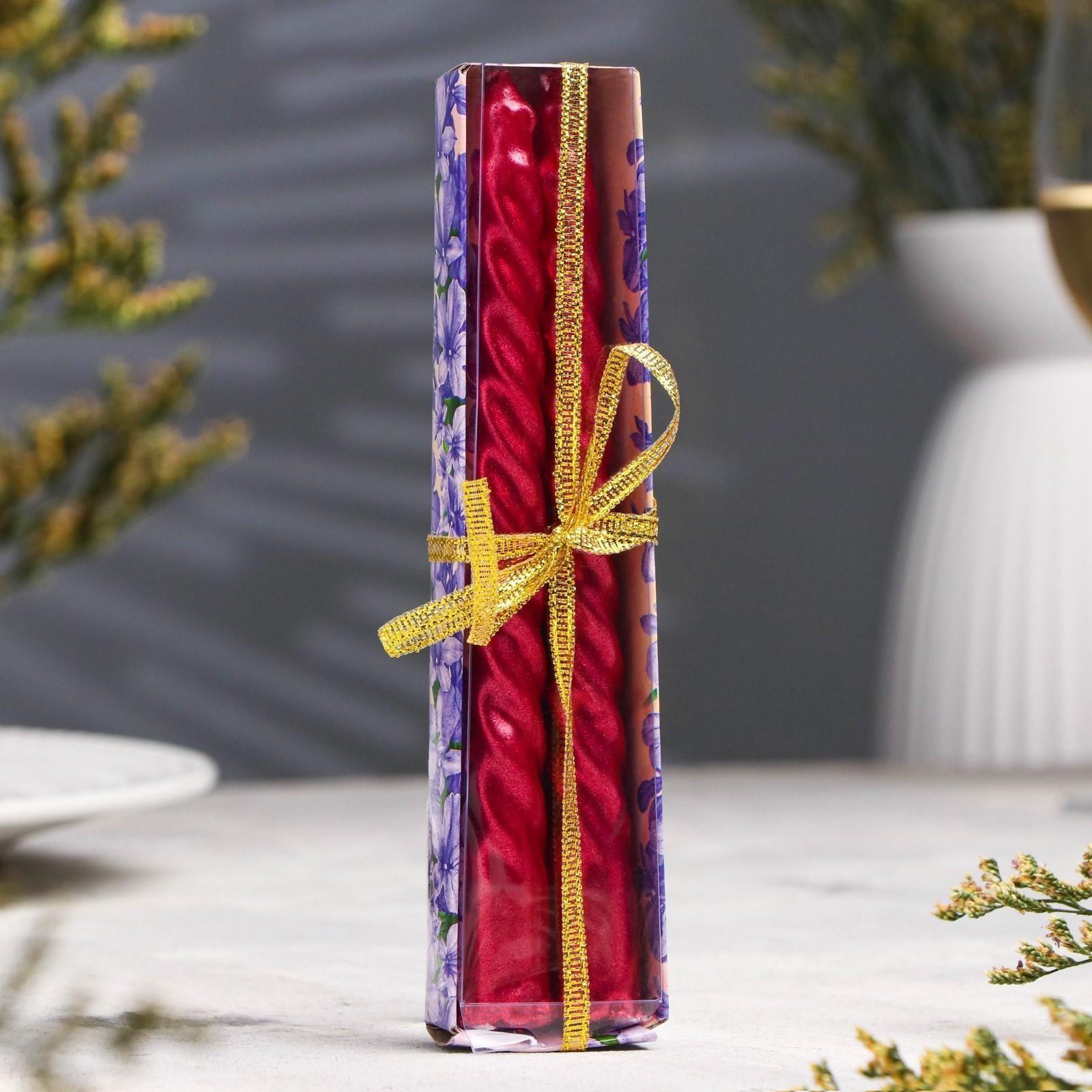 Набор свечей витых, 1,5х 15 см, 2 штуки, рубиновый металлик