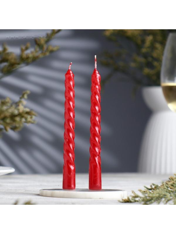 Набор свечей витых, 1,5х 15 см, 2 штуки, рубиновый металлик