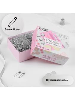 Булавки английские №00, 22 мм, 2000 шт, цвет серебряный