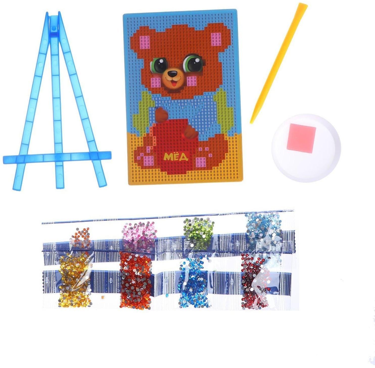 Алмазная мозаика на подставке «Мишка» для детей, размер 10 х 15 см. Набор для творчества