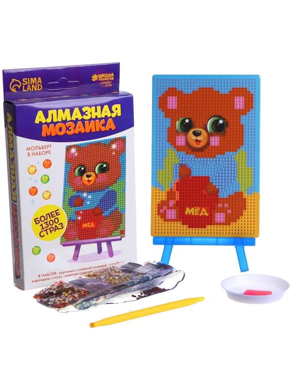 Алмазная мозаика на подставке «Мишка» для детей, размер 10 х 15 см. Набор для творчества