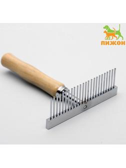 Расчёска-грабли Wood с деревянной ручкой, 13 х 9,5 см