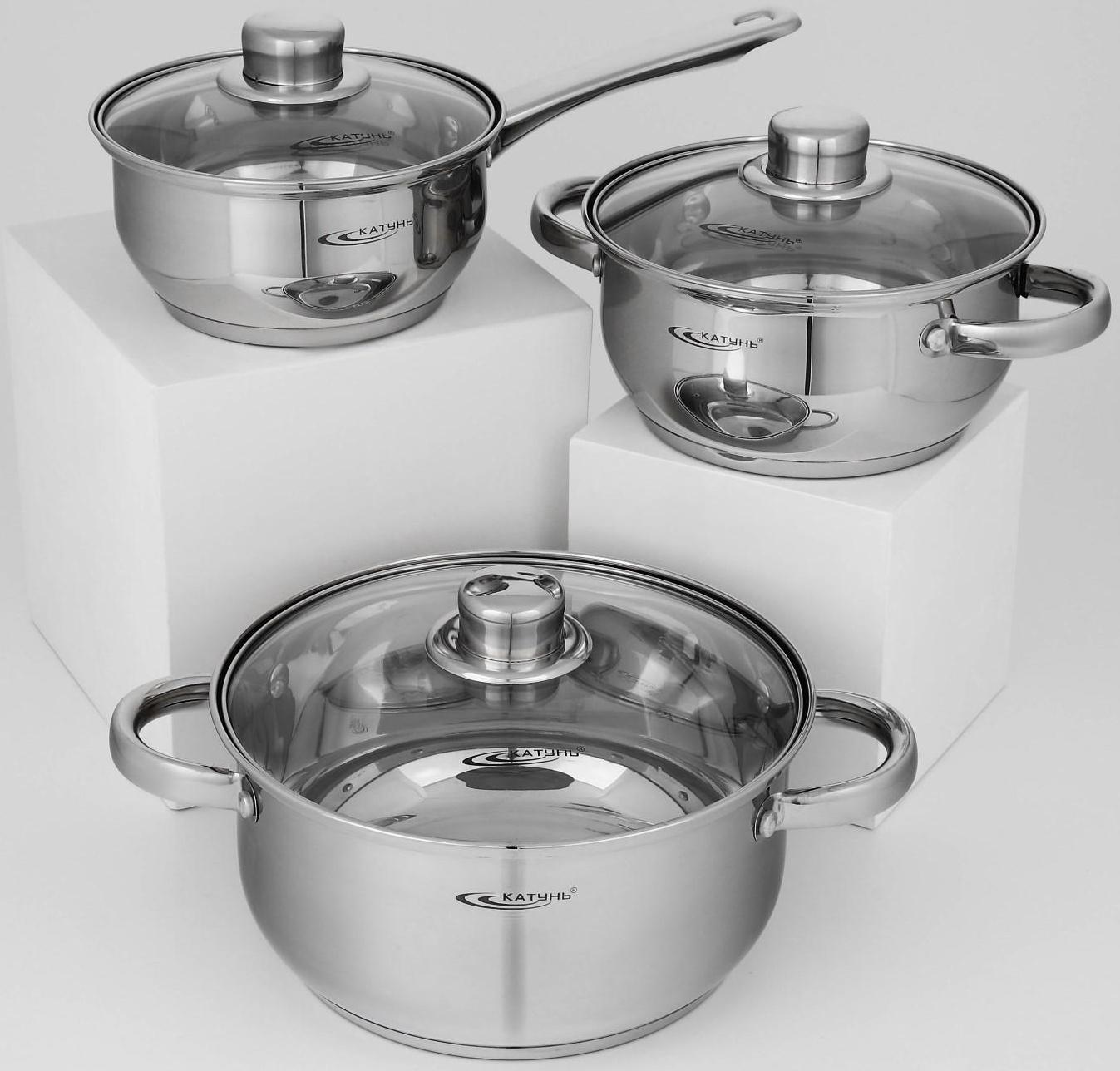 Набор кастрюль «Гретта», 3 предмета: кастрюли 2,2 л, 4,2 л, ковш 1,6 л, капсульное дно, индукция