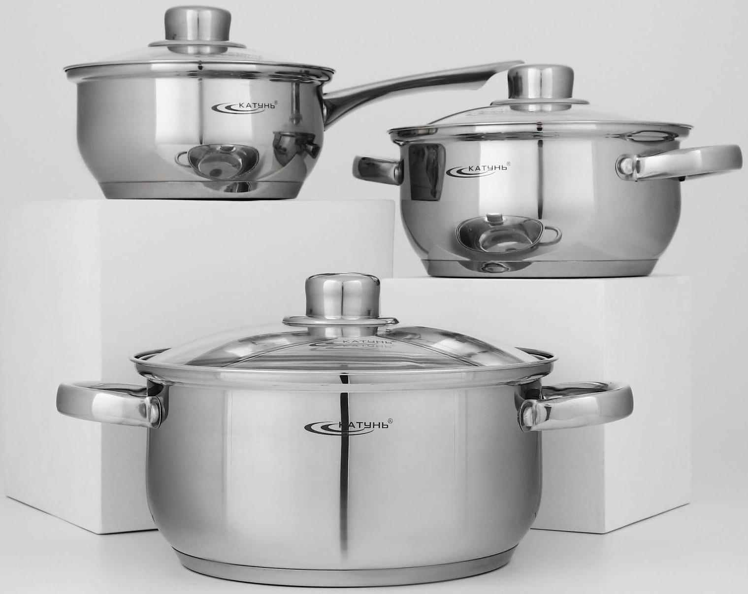 Набор кастрюль «Гретта», 3 предмета: кастрюли 2,2 л, 4,2 л, ковш 1,6 л, капсульное дно, индукция