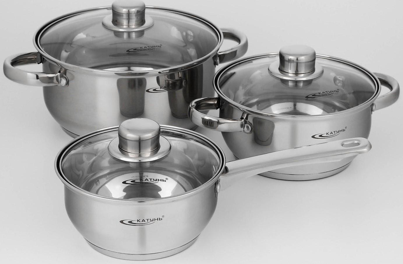 Набор кастрюль «Гретта», 3 предмета: кастрюли 2,2 л, 4,2 л, ковш 1,6 л, капсульное дно, индукция