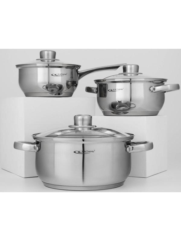 Набор кастрюль «Гретта», 3 предмета: кастрюли 2,2 л, 4,2 л, ковш 1,6 л, капсульное дно, индукция