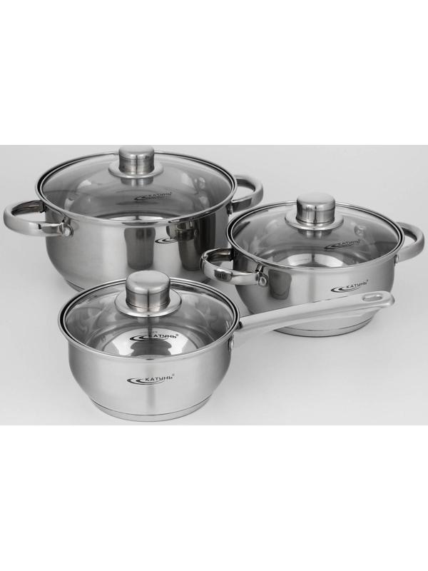 Набор кастрюль «Гретта», 3 предмета: кастрюли 2,2 л, 4,2 л, ковш 1,6 л, капсульное дно, индукция