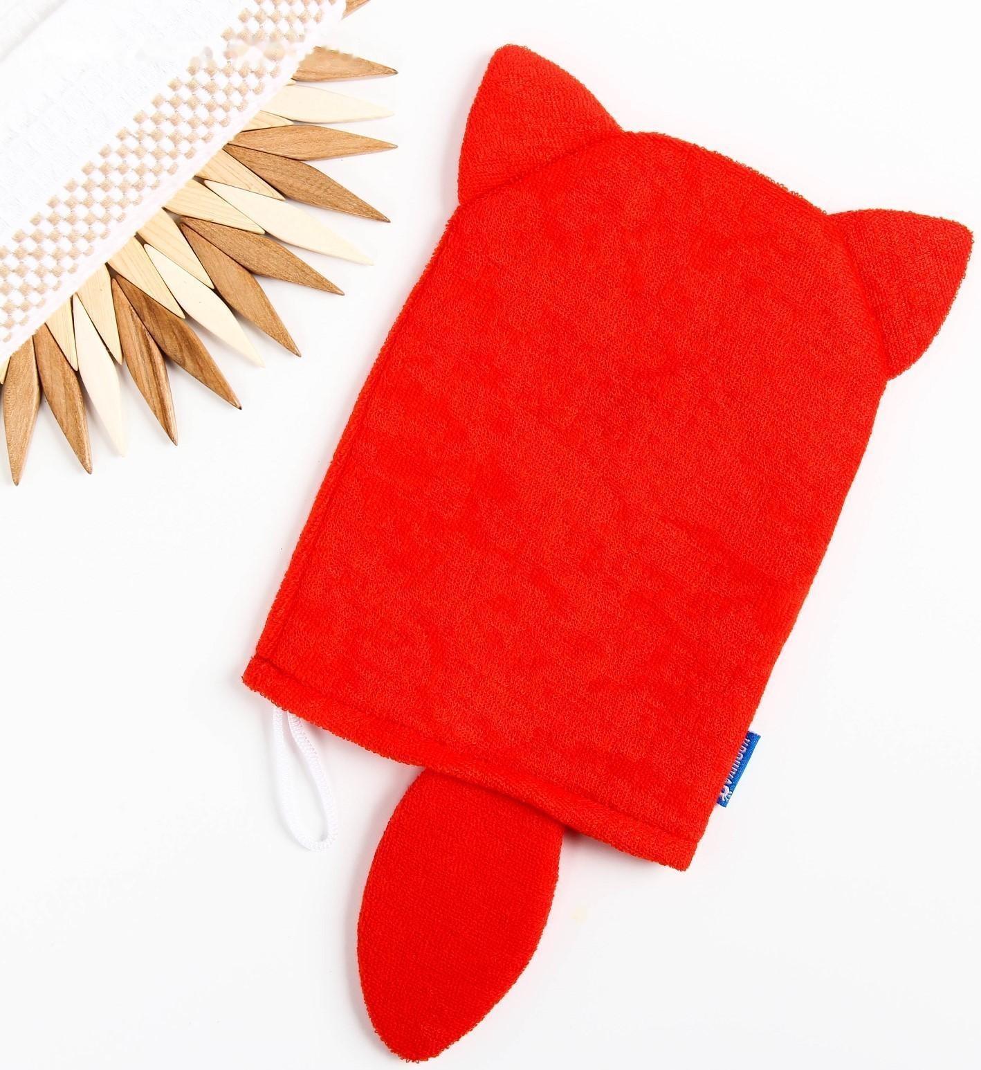 Мочалка детская для купания «Лисичка», варежка, из махры