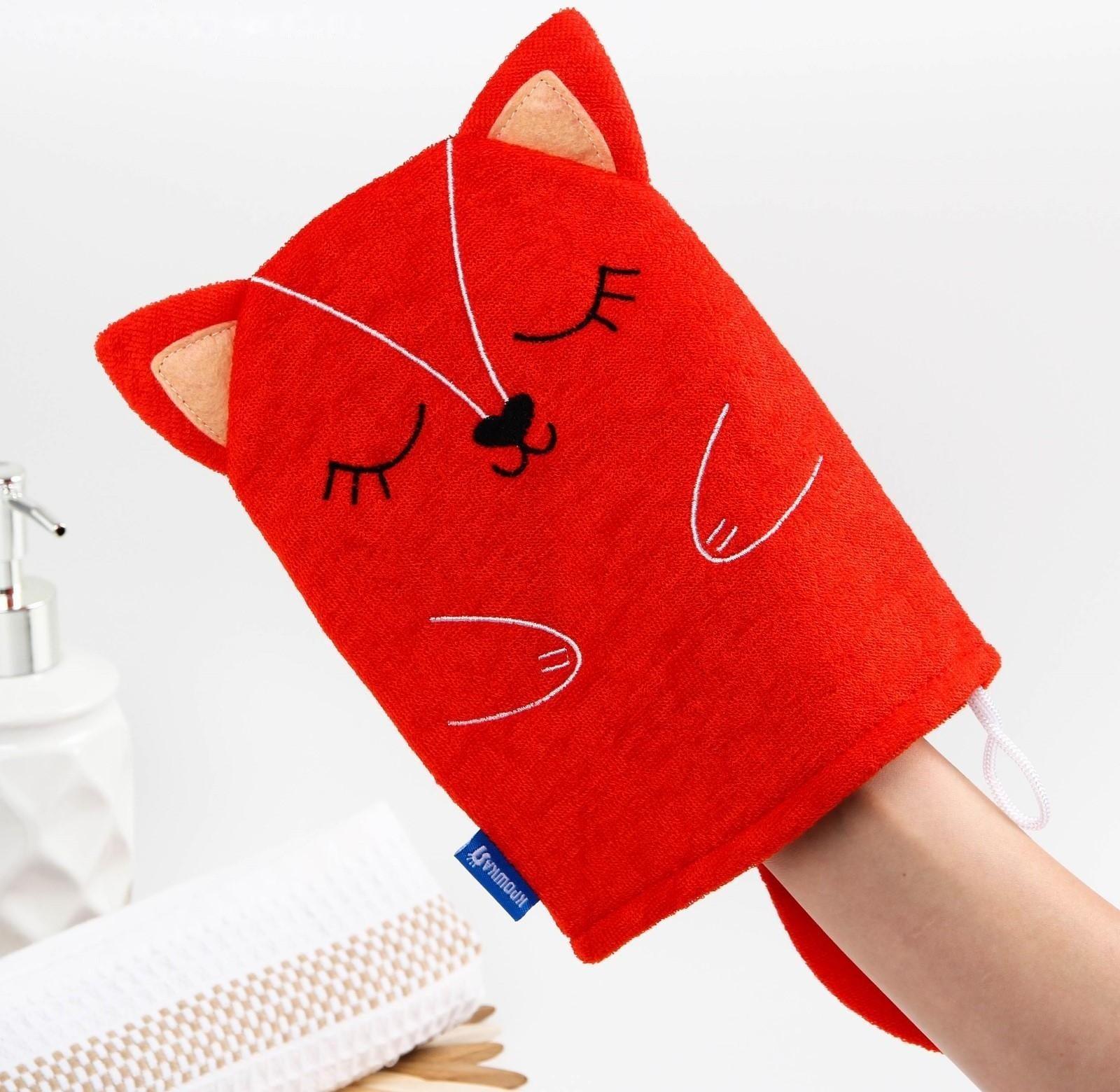 Мочалка детская для купания «Лисичка», варежка, из махры