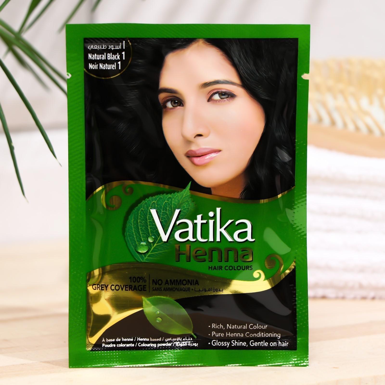 Хна для волос Vatika Henna Hair Colours Natural Black, чёрная, 6 пакетиков по 10 г