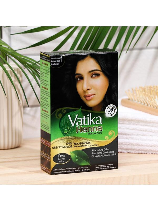 Хна для волос Vatika Henna Hair Colours Natural Black, чёрная, 6 пакетиков по 10 г