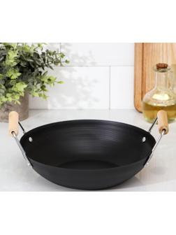 Сковорода-WOK Доляна «Жаклин», d=24,5 см, деревянные ручки, цвет чёрный