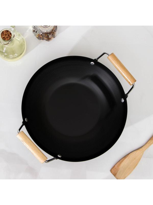 Сковорода-WOK Доляна «Жаклин», d=24,5 см, деревянные ручки, цвет чёрный