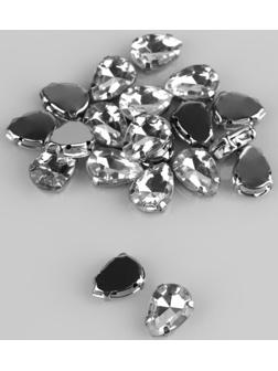 Стразы пришивные «Капля», в оправе, 10 × 14 мм, 20 шт, цвет белый