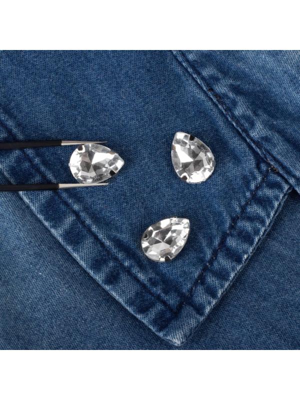 Стразы пришивные «Капля», в оправе, 10 × 14 мм, 20 шт, цвет белый