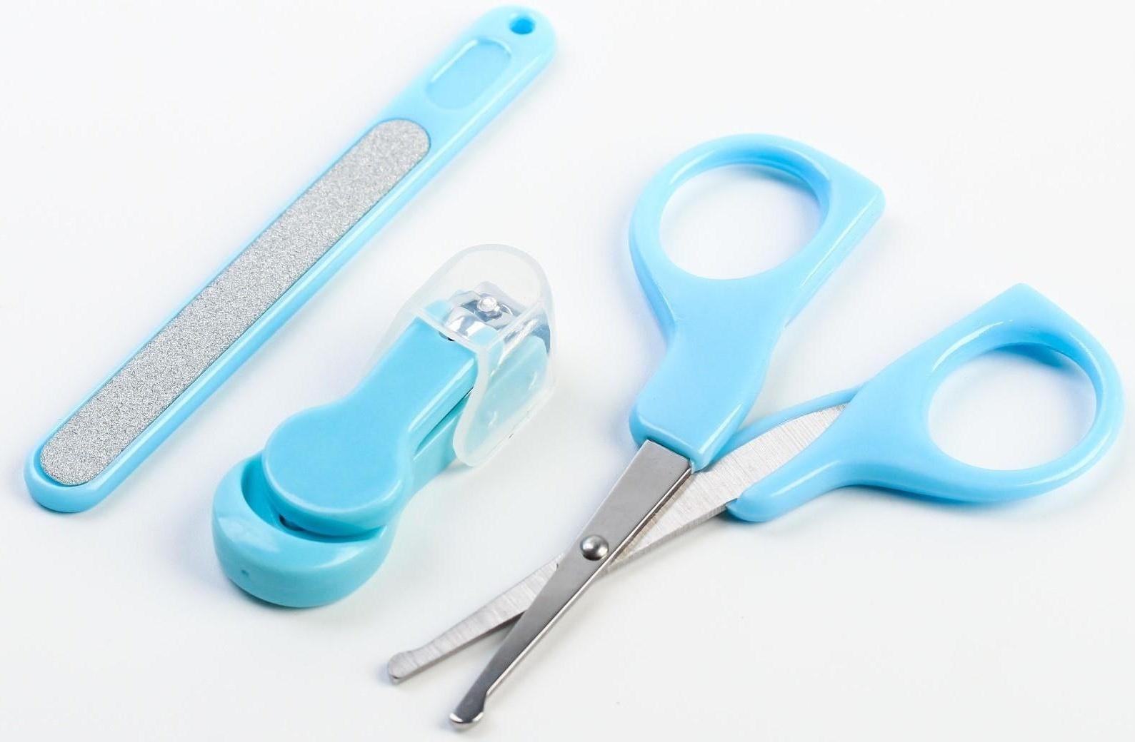 Детский маникюрный набор, 3 предмета: ножницы, пилка, книпсер, от 0 мес., цвет голубой