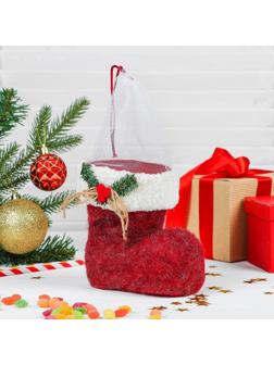 Конфетница «Сапожок», с веточкой, на завязке, вместимость 400 г, цвет красный