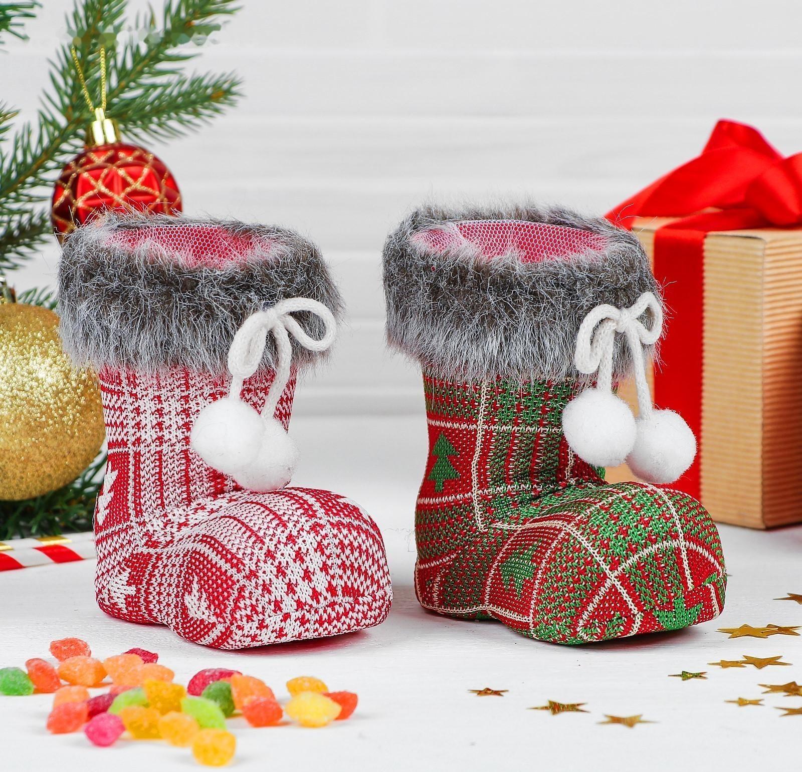 Конфетница «Сапожок», с ёлочками, на завязках, цвета МИКС