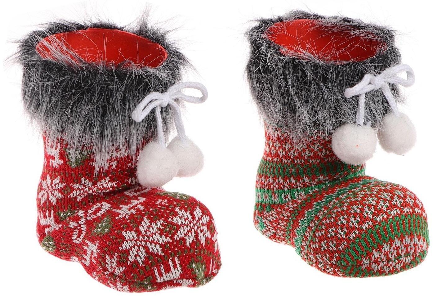 Конфетница «Сапожок», с ёлочками, на завязках, цвета МИКС