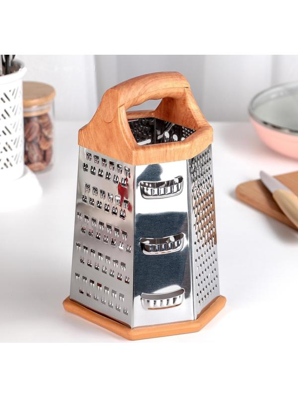 Тёрка шестигранная Доляна «Деревушка», 14,5×11,5×21,5 см, цвет коричневый