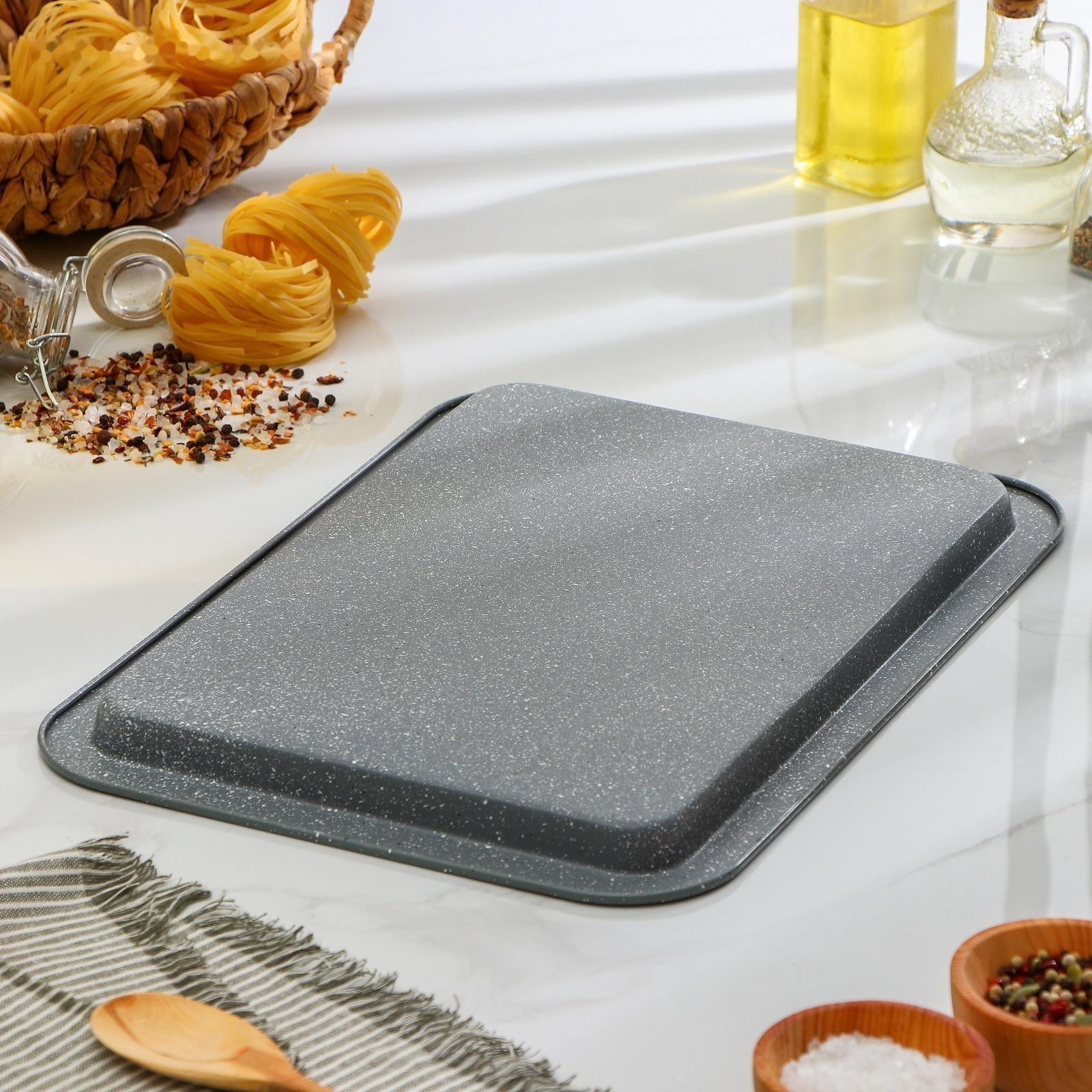 Противень Доляна «Мрамор. Прямоугольник», 38,5×27,5×2 см, антипригарное покрытие, цвет серый