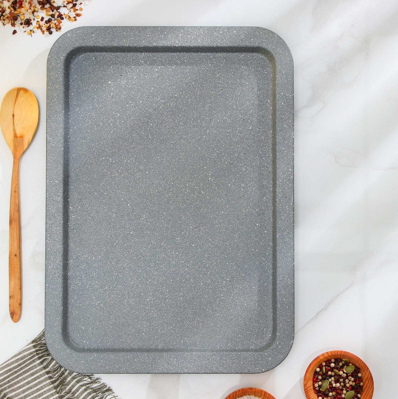 Противень Доляна «Мрамор. Прямоугольник», 38,5×27,5×2 см, антипригарное покрытие, цвет серый