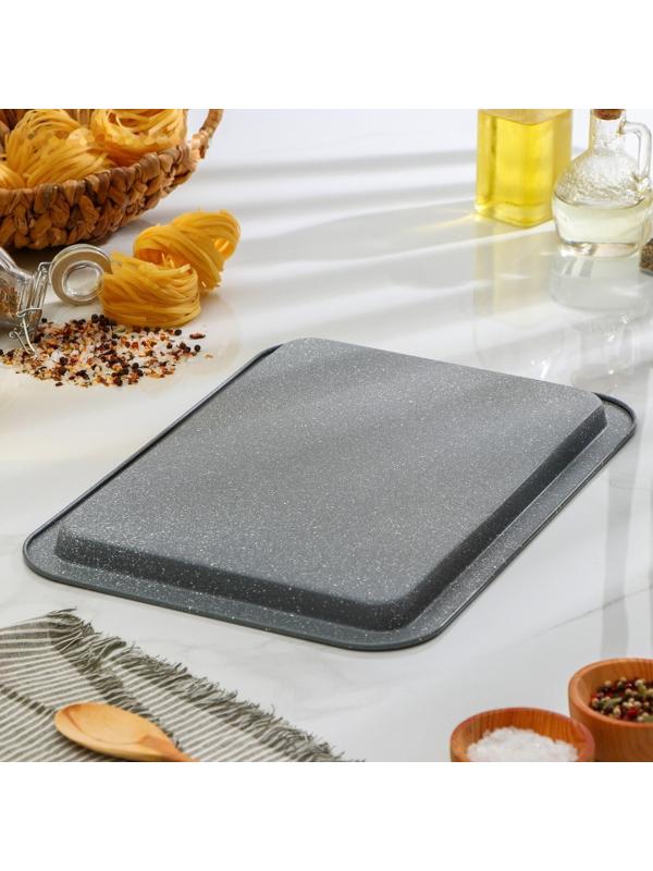 Противень Доляна «Мрамор. Прямоугольник», 38,5×27,5×2 см, антипригарное покрытие, цвет серый
