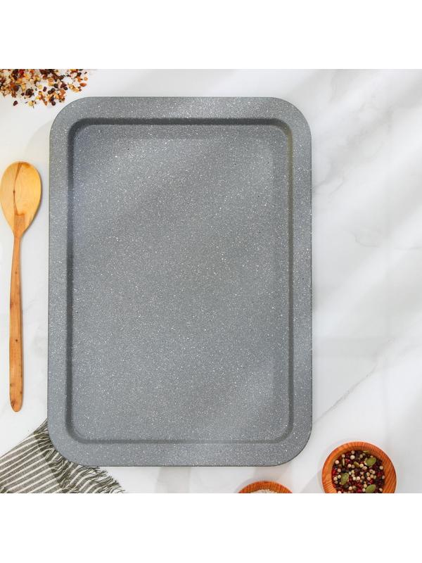 Противень Доляна «Мрамор. Прямоугольник», 38,5×27,5×2 см, антипригарное покрытие, цвет серый