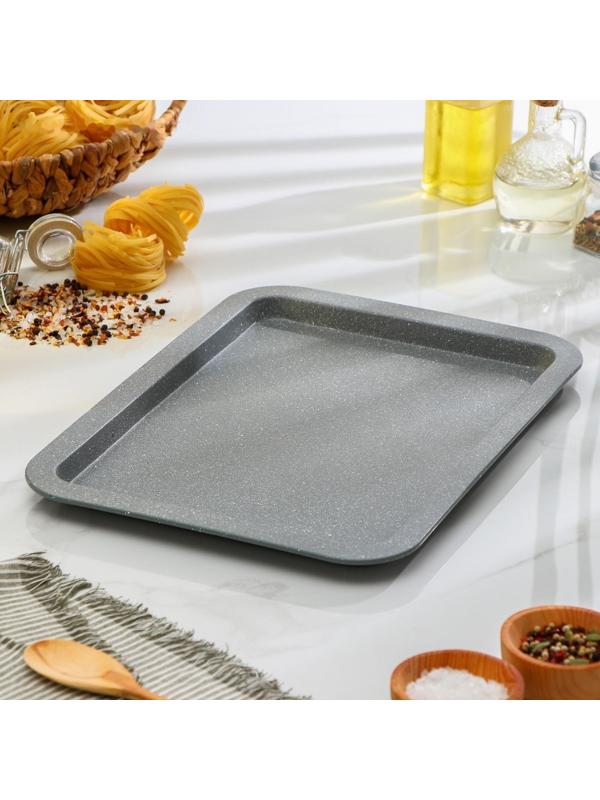 Противень Доляна «Мрамор. Прямоугольник», 38,5×27,5×2 см, антипригарное покрытие, цвет серый