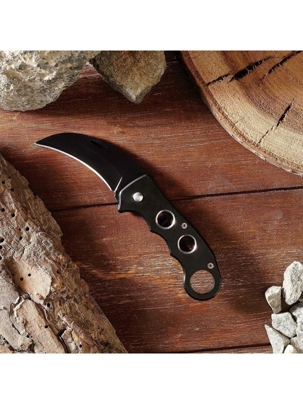 Нож складной, ручка черн. металл, кольцо на конце, 8,5см, без фиксатора, 15*3см