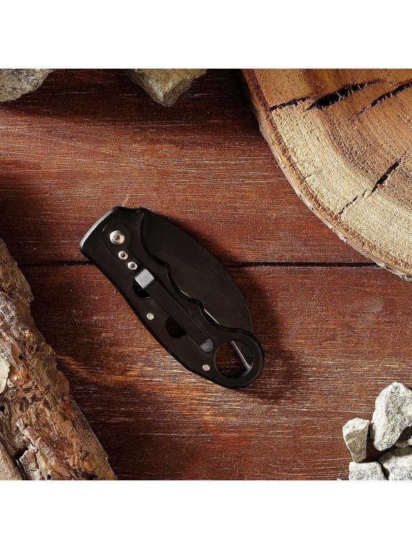 Нож складной, ручка черн. металл, кольцо на конце, 8,5см, без фиксатора, 15*3см