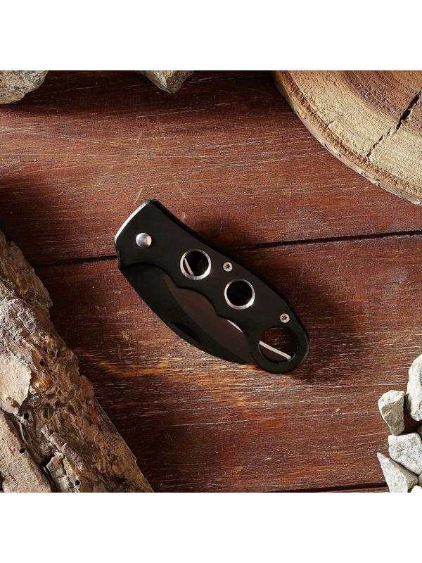 Нож складной, ручка черн. металл, кольцо на конце, 8,5см, без фиксатора, 15*3см