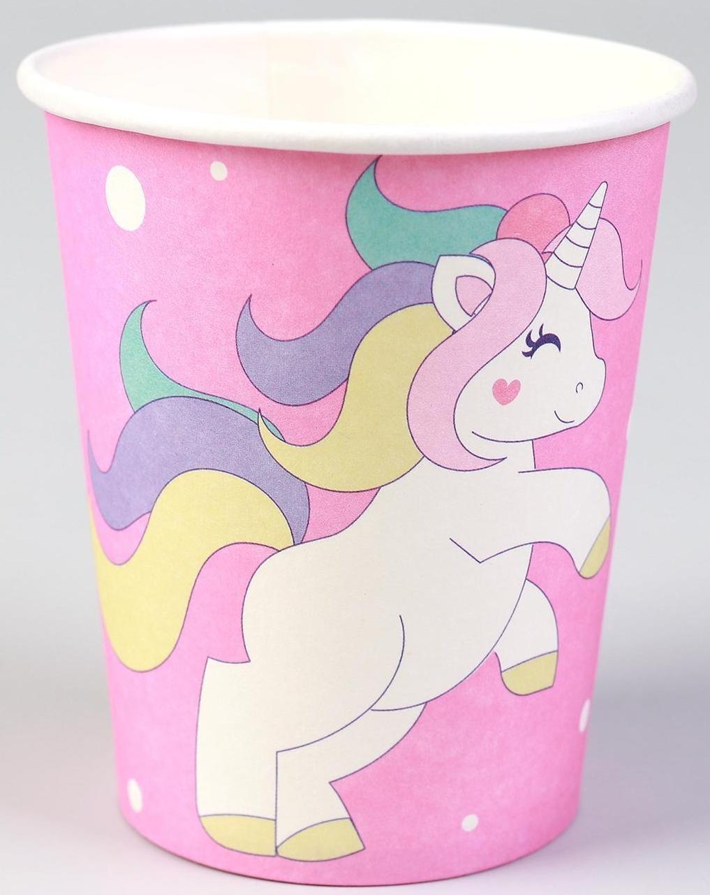 Стакан бумажный «Единорог и звёзды», набор 6 шт., 220 мл, цвет розовый